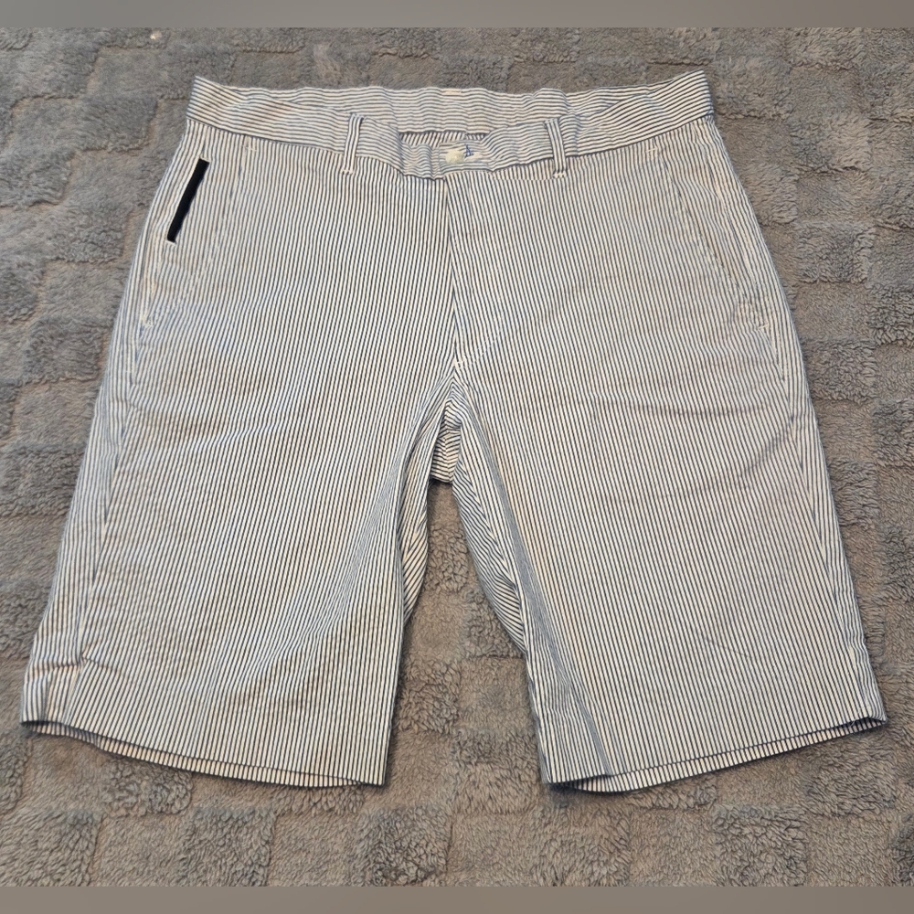Britches Seersucker Shorts Men's 34x10 Blue & White Stripe Preppy Chino DadCore